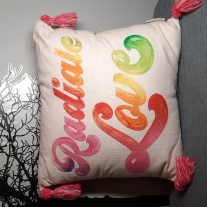 Pillow 18" Square Rainbows Radiate Love Watercolor Printing Cotton Tassels NWT